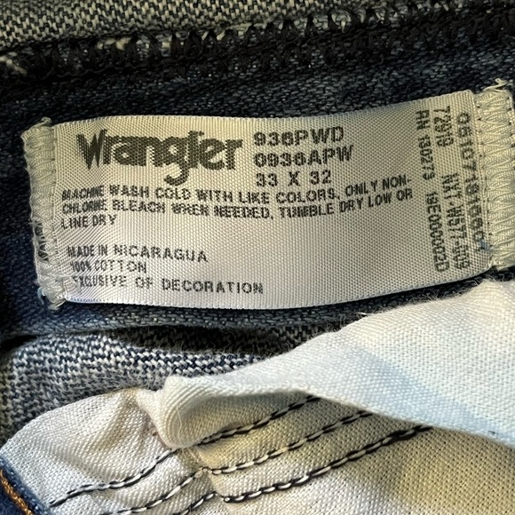 WRANGLERS Denim Straight Leg Blue Jeans Men's SIZE 33x32 Rugged Cowboy Outdoor - Picture 8 of 11